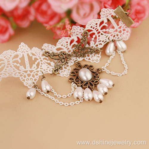 Wholesale Jewelry White Lace Anklet Bracelet With Drop Pearl